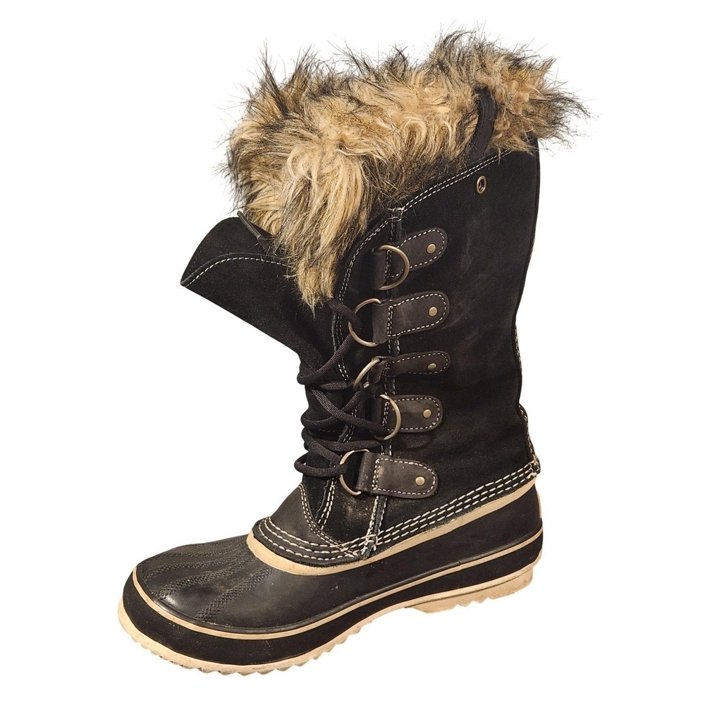 Sorel Boots Womens Size 11 Black Suede Faux Fur Waterproof Snow NL1540-010